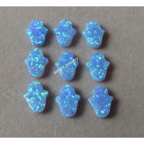 50pcs /Lot 8X10mm Hamsa Fire Opal OP06 Light Blue Opal Hamsa Drilled Synthetic Hand Opal Hamsa Opal for Necklace