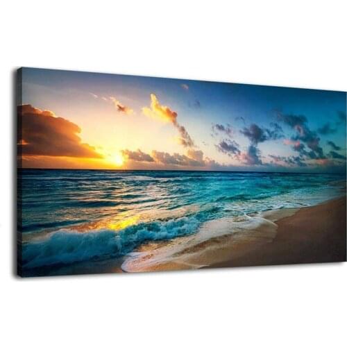 5D Diy Diamond Painting landscape Blue Waves on Beach Sunset Mosaic Sale Diamond Embroidery Full Square Home DecorationZP-536