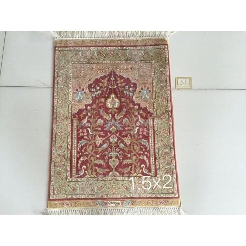 Free shipping 1.5'X2' 230 Line Handmade Silk Oriental Persian Rug hand Knotted silk carpet small persian rug