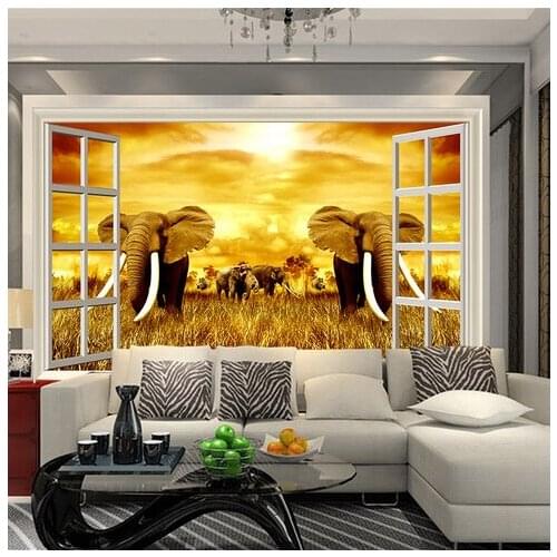 Large 3D wallpaper mural elephant grassland animal living room sofa bedroom TV backdrop Custom Size