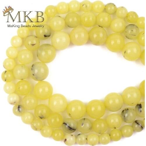 Natural Stone Beads Yellow Jades Chalcedony Roud Loose Beads For Jewelry Making 6 8 10mm Handmade Necklace Accessories 15"