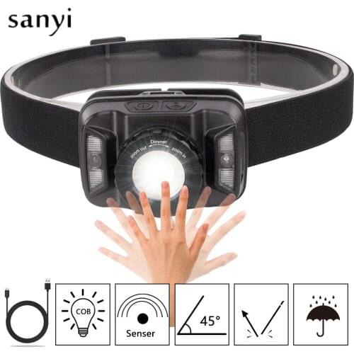 Motion Sensor LED Headlamp Rechargeable LED Headlight Zoomable Head Flashlight 5W CREE XTE+Red LED Head Lantern For Fishing