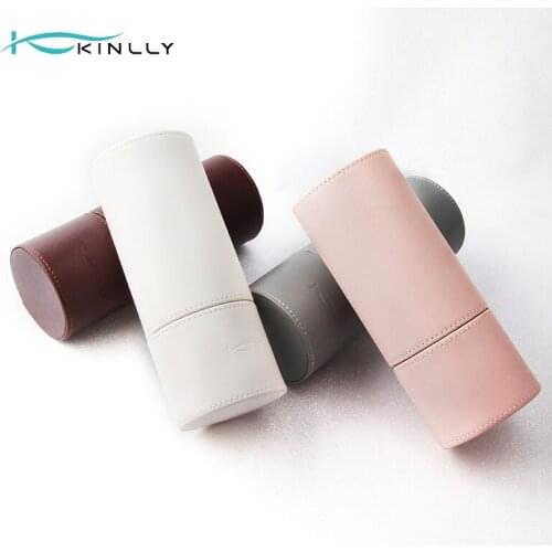 Makeup Brush Holder,Professional Travel Case PU Leather Round box Large Capacity Storage Organizer bags for Pen Pencils Brushes