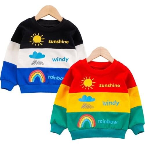 Children Rainbow Stitching Long Sleeve T-Shirt Boys Girls Baby Spring Sweater Kid Casual Pullover Jacket Infant Letter Clothes