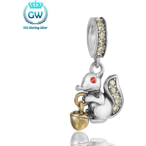 European Style Silver Squirrel Sterling 925 Charms Crystal Jewelry Bracelet 925 Silver Fashion Jewelry S235