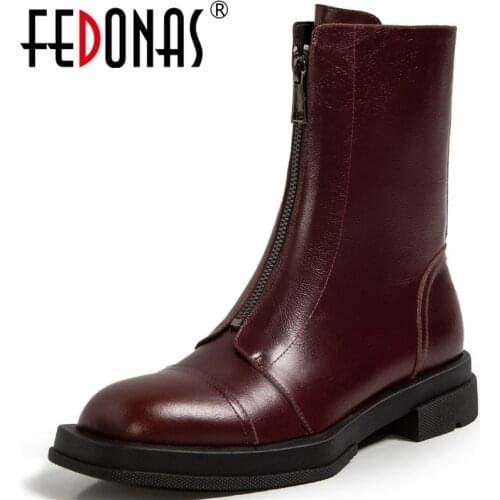 FEDONAS Women Fashion Winter Fall 2021 Genuine Leather Ankle Boots For Women Zipper Female Office Lady Working Motorcycle Boots
