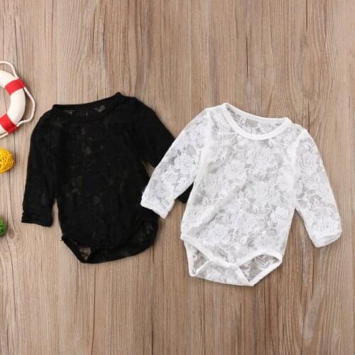 Citgeett Infant Newborn Baby Girls Long Sleeves Lace Sunsuit White or Black Jumpsuit Bodysuit Playsuit Solid Casual Outfit