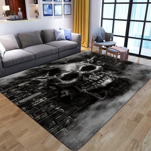 3D black Skull Rectangular Carpet Gothic Anti-slip Area Rug Bedroom home Decorative Tapete bedside sofa Kids Play soft floor Mat