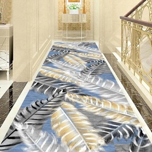 Nordic Style Feather Pattern Long Corridor Carpet Wedding Hotel Corridor Carpet Bedroom Living Room Corridor Carpet