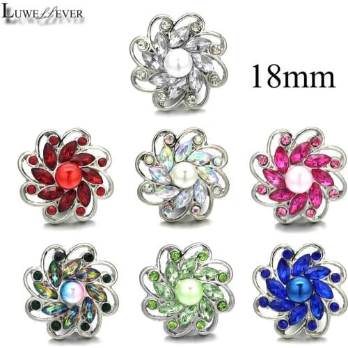 Luwellever Component w122 Flower Crystal 18mm Metal Snap Button For Bracelet Necklace Jewelry Accessorie Findings