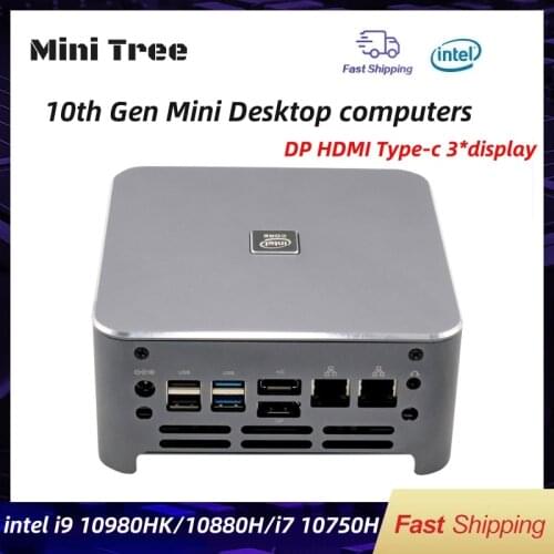 Mini Tree 10th Gen Intel Micro PC i9 10880H i7 10750H i5 10300H Win10 Linux 2*DDR4 2*M.2 NVME WiFi DP HDMI 4K Computer HTPC NUC