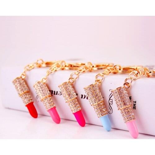 XDPQQ Fashion Woman 5 Color Lipstick Keychain Lady Bag Accessories Metal Pendant Keychain Craft Gift