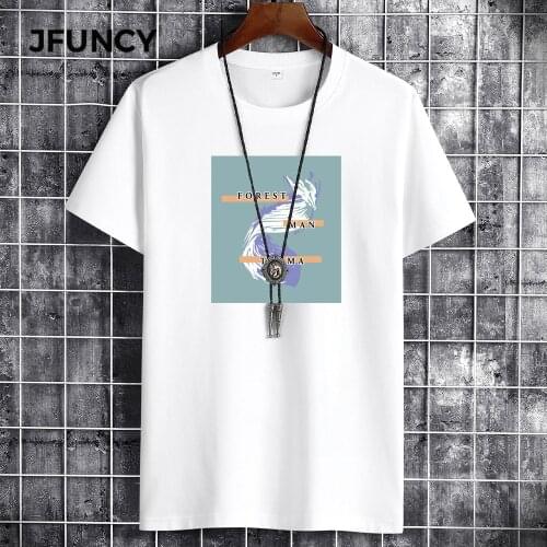JFUNCY 2021 Summer Men T-Shirt Loose Plus Size T--Shirt Street Fashion Handsome T-Shirts Cotton Comfortable Men T-Shirt Tops