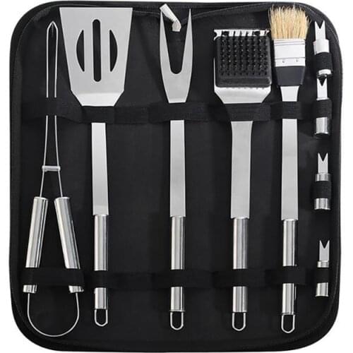 9PCS BBQ Grill Tools Set Stainless Steel Barbecue Grilling Tools Grilling Accessories With Bag Outdoor Camping Cooking Tools Set