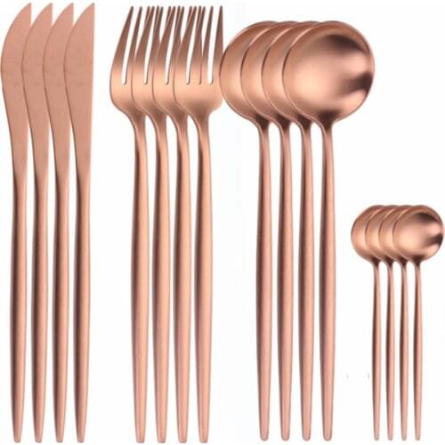 Stainless Steel Cutlery Set Western Tableware 16pcs Rose Gold Dinnerware Fork Knife Set Dinner Set Complete Spoons and Forks