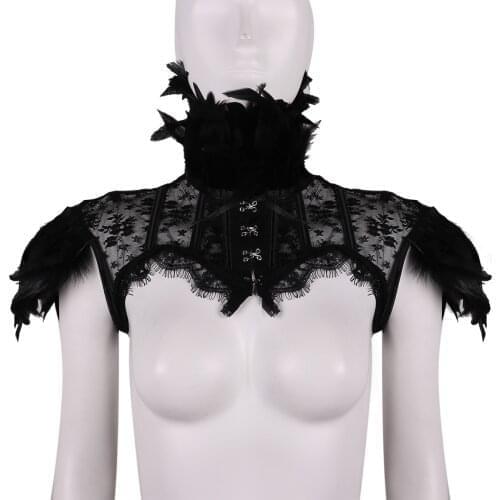 Women Halloween Party Shoulder Wrap Cape Vintage Feather Lace Bolero Stole Shawl Punk Gothic Shrug Cape Fancy Cosplay Costumes