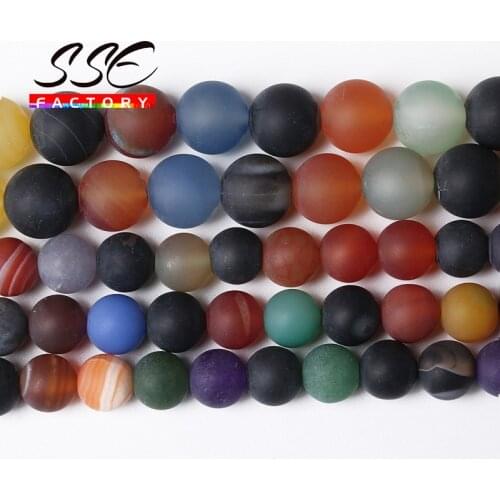 Natural Matte Colorful Stripe Agates Round Loose Beads Stone Beads 15" 4 6 8 10 12MM For Jewelry Making Diy Bracelet Necklace M4