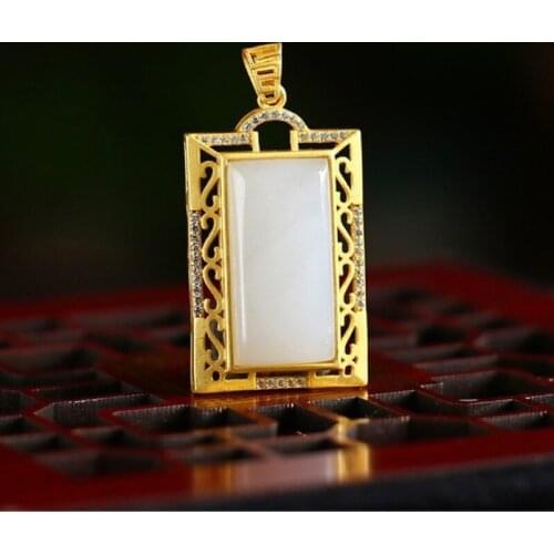 Natural White Hetian Jade Retro Pendant Necklace 925 Silver Fashion Jewelry Chalcedony Amulet Gifts for Women