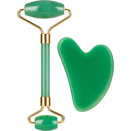 Natural Pink Green Crystal Jade Roller Double Head Rose Quartz Massage Roller Stone Facial Massager Guasha Scrapper