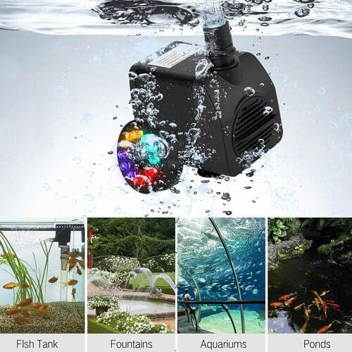 Swimming Pool Submersible Pump Garden Fountain Pump 12 LED 15W Filter Fish Pond Aquarium Water Pump Fish Tank Fountain Pump