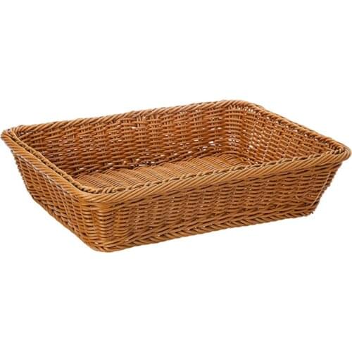 Hand-Woven Rectangular Rattan Wicker Basket Fruit Tea Snack Bread Tray Picnic Desktop Cosmetic Storage Box Kitchen Organizer