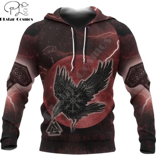 Viking Pullover Hoodie Raven Of Odin Rune 3D Printed Mens Zip Up Hoodie Harajuku Streetwear Unisex Casual Tracksuits KJ0139
