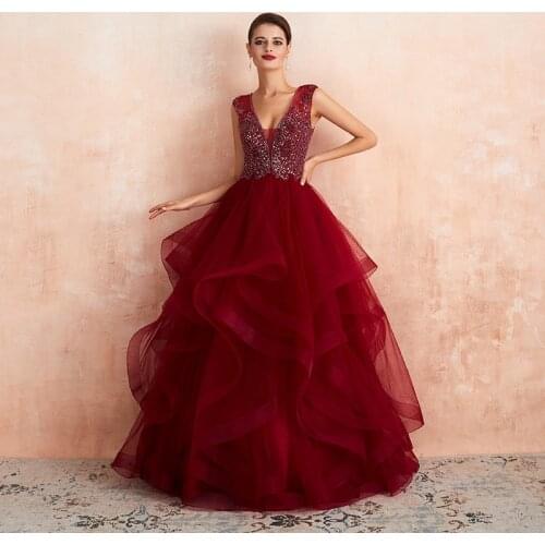 Luxury Wedding Dress 2020 Vestido De Noiva A-Line Lace Fold Red Bridal Beaded Applique Floor length es #59362