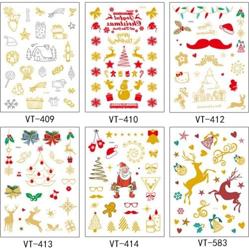 Christmas Fake Tattoo For Girls Temporary Tattoos For Children Cute Fashion Bronzing Stickers For Kids Festival Body
