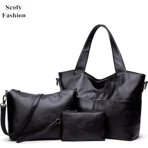 SCOFY 3-in-1 Handbag 3pcs Set Purses and Handbags Tote Bag For Work Large Crossbody Bag PU Leather Shoulder Bag For Women