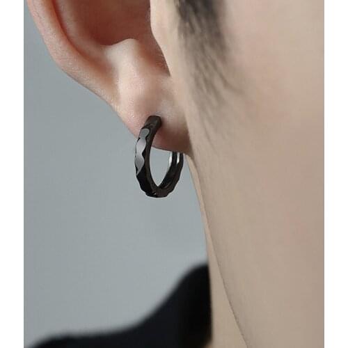 Male Punk Trendy Round Clip Earrings Geometry Minimalism S925 Black Gold Jewelry Piercing Earrings For Women Party Birthday Gift