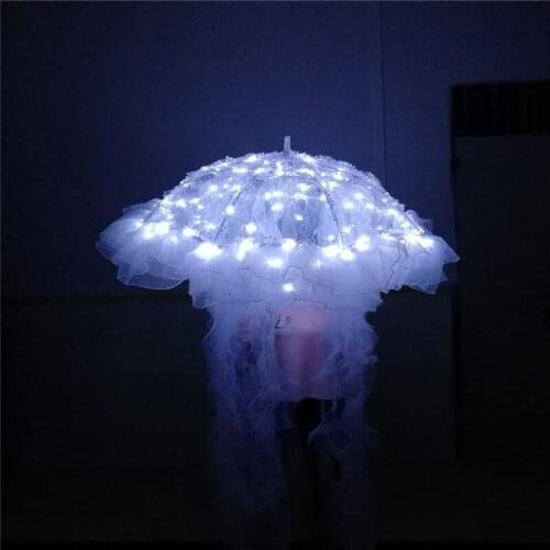 YC22 Ballroom dance led costumes white light Jellyfish luminous umbrella performance disco wears dresses outfit dj clothes party