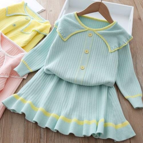 Thunderers Baby Girl Winter Clothes Solid Striped Sweater With Skirt Two-piece Knitted Clothing Suit Fall Kids Girl Sweater Set