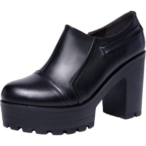 Plus Size 32-43 Block Heels Deep Pumps Women Platform Shoes 2021 Spring Fall Plush High Heels Shoes Elegant Office Model Shoe