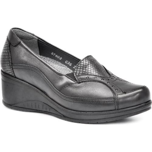 Forelli 57603 Black 2021 Summer Women Wedges Shoes Real Cow Leather Casual Orthopedic Anatomical Mother Bağsız Comfortable