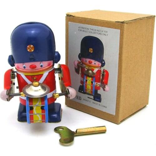 Vintage Children Toys Tin Robots Wind up Toys Home Collection Retro Craft Beat Drum Tin toy Robot