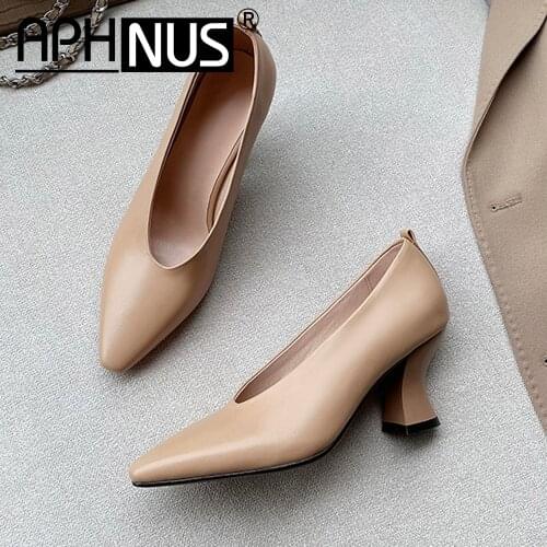 APHNUS Womens Mid Office Work Mid High Heels Pumps Woman 2020 Shoes For Women New