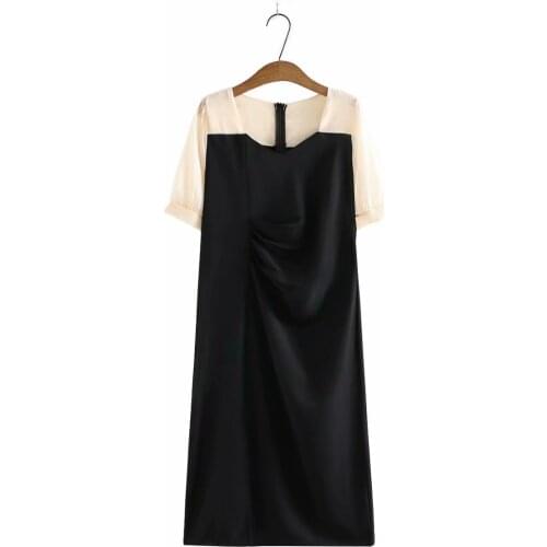 Plus size dress square collar short sleeve patchwork summer dresses 2021 black chiffon elegant casual womens dresses
