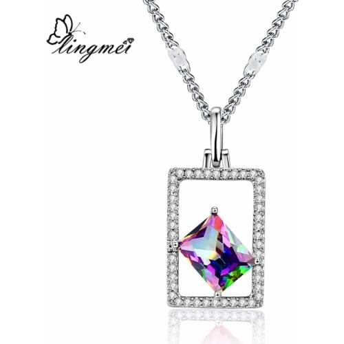 Lingmei Wholesale Wedding Fashion Bride Jewelry Multicolor & Red & White Zircon Silver Color Pendant Necklace Anniversary