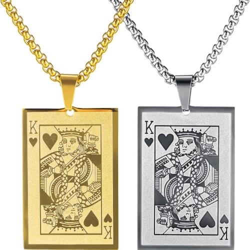 2020 Punk Gold Color Stainless Steel Poker Heart K Necklaces Men Vintage hip hop jewelry Accessories Pendants Necklace Wholesale