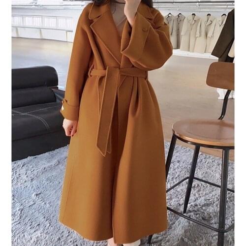 2020 Warm Long Coats Women Belt Tops Female Casaco Retro Double Sides Wool Coat Winter Woolen Overcoat Cashmere Clothes FG66