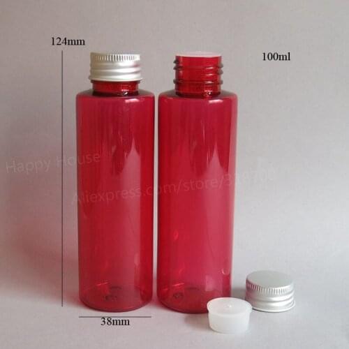 24 x 100ml Red Flat Shoulder PET Toner and Lotion Bottle with Aluminum Cap with Insert Whosale