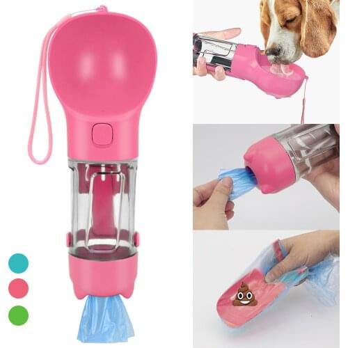 300ml Pet Dog Cat Water Bottle Feeder Portable Travel Drinking Dispenser Bowl With Poop Shovel Plastic Bags Multifunctional