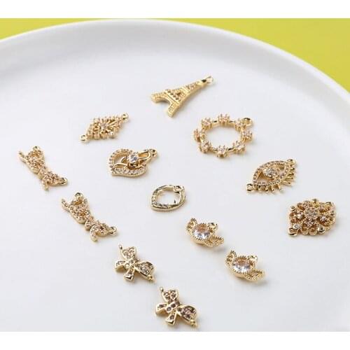 4pcs korean elegant copper-plated inlaid zircon earrings for Women love bowknot eyes wings tower pendant DIY necklace material