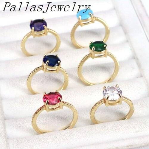 6Pcs , New Fashion Shining Round Cubic Zircon Ring CZ Stone Women Engagement Ring Gold Color