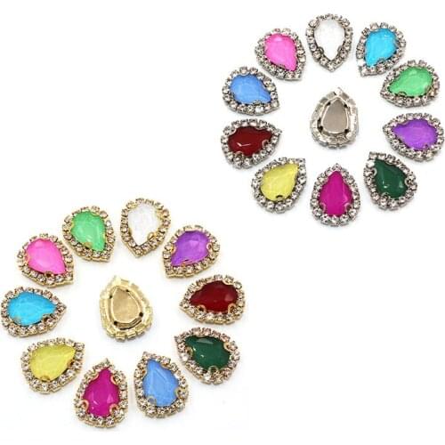 HFOUR Clothing Accessories Teardrop Shape Glass Crystal Cup Chain Rim Mocha Rhinestones Sew On Garment/Shoes/Bags
