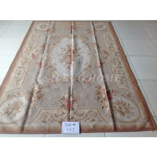 Free Shipping 6'X9' French Aubusson Rug, 100% hand woven New Zealand woolen rug--Light Grey Green field