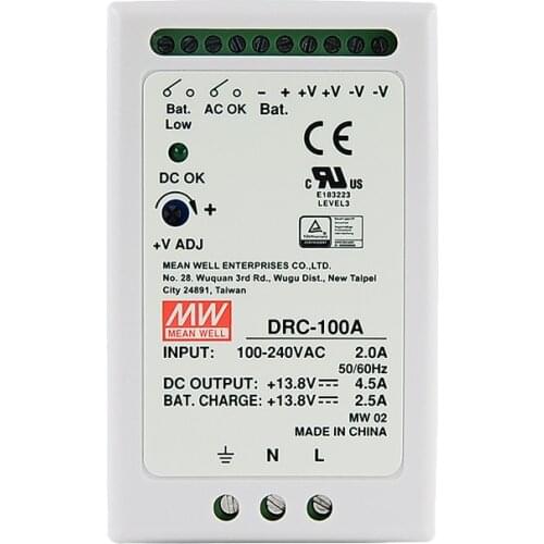 Original Mean Well DRC-100A meanwell 13.8V DIN Rail Security Power Supply 96.6W Single Output with Battery Charger UPS Function