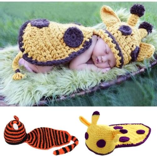 Cute Animal Crochet Woollen Baby Photography Clothing Newborn Infant Photo Costumes Hooded Tiger Giraffe Design