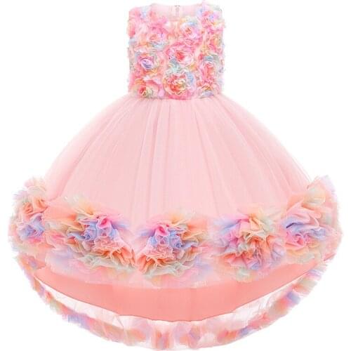 Childrens dress 2021 new girl dress bow applique net gauze puffy princess dress girl tail dress flower girl dress evening dress