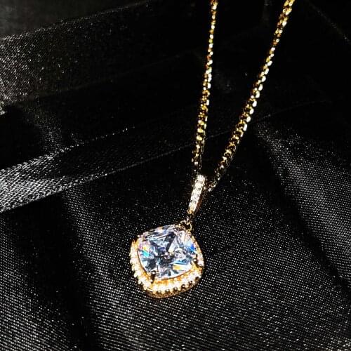 DIWENFU Luxury Brand 14K Yellow Gold 45cm Necklace Wedding Rings for Women 3 Carats AAA+ Diamond Ring Fine Jewelry Pendant